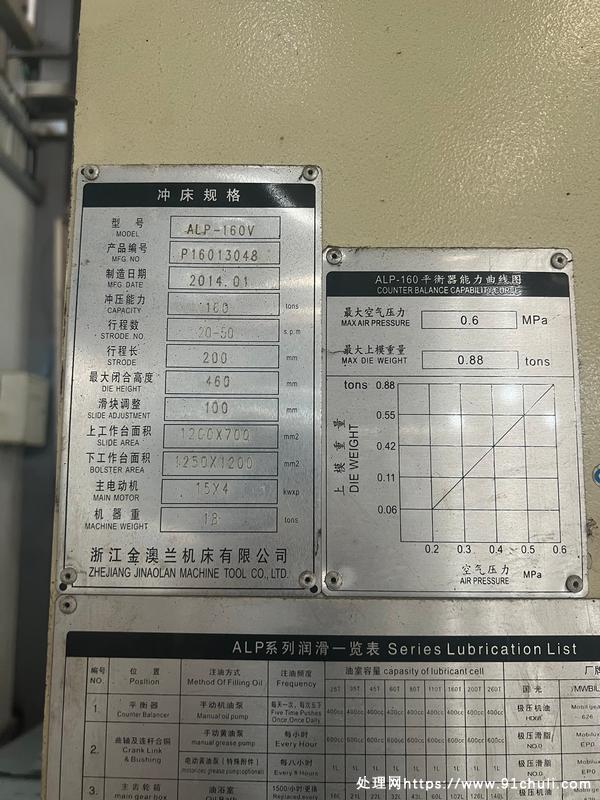 

金澳兰160吨加重气动冲床工作台加长加宽